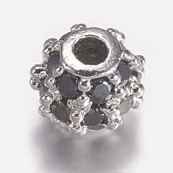 Платина Латунные микро проложить кубического циркония бусы, круглые, чёрные, платина, 4 мм, отверстие : 0.5 мм