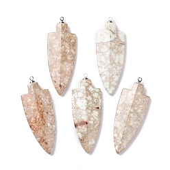 Античный Белый Натуральный регалит / имперская яшма / морские отложения яшмовые подвески, с латунной фурнитурой платинового цвета, щит, старинный белый, 50x18x5.5 мм, отверстие : 1.5 мм