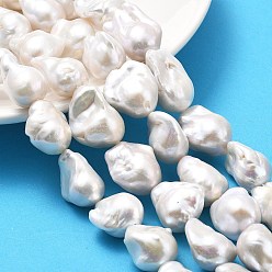 (404) Непрозрачное AB Кислое яблоко Нити натуральных бусин с ядровым жемчугом, барочная жемчужина кеши жемчужина, самородки, класс 5а+, цветочный белый, 21~34x16~23x13~16 мм, отверстие : 0.6 мм, около 15~16 шт / нитка, 15.75''~16.34'' (40~41.5 см)