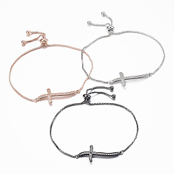 (52) Непрозрачная лаванда Регулируемые латунные браслеты-слайдеры из циркония, Боло браслеты, крестик, разноцветные, 10-1/4 дюйм (260 мм), 1.2 мм