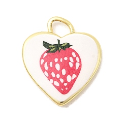 Клубника Латунные подвески с принтом, сердце прелести, долговечный, реальный 18 k позолоченный, клубника, 19x16x3 мм, отверстие : 3x3 мм