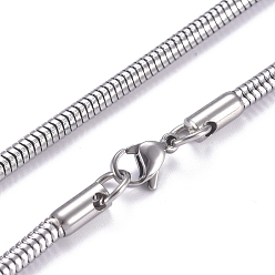 Stainless Steel Color Non-Tarnish 304 Stainless Steel Round Snake Chains Necklaces, with Lobster Claw Clasp, Stainless Steel Color, 25.7 inch(65.5cm)