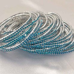 Аквамарин Теннисные браслеты из латуни со стразами, эластичные браслеты для женщин, квадратный, аквамарин, внутренний диаметр: 2-1/8 дюйм (5.25 см)