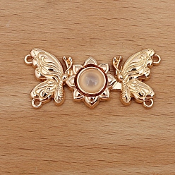 Wheat Alloy Resin Connector Charms, Double Butterfly, Light Gold, Wheat, 35x15mm