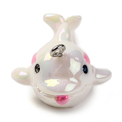 Dolphin Подвески из смолы с животной тематикой, с покрытием AB цвета, с железной платиной петлей, дельфин, 26x25x20 мм, отверстие : 2 мм
