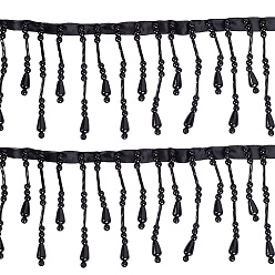 Черный 2ярды полиэстера с пластиковыми бусинами, имитирующими жемчуг, лентами с кисточками, бахрома, лента из золотой тесьмы, чёрные, 3 дюйм (75 мм), 2 ярдов / комплект