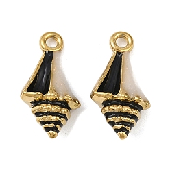 Черный 304 нержавеющей стальной эмали подвески, формы раковины, реальный 18 k позолоченный, ионное покрытие (ip), чёрные, 21x11x6.5 мм, отверстие : 1.8 мм