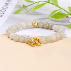 Другие Нефриты Натуральный другой нефрит круглые бусины растягивающиеся браслеты, цветок, внутренний диаметр: 2-1/8 дюйм (5.5 см)