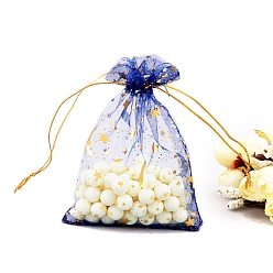 Морской Синий Сумки для хранения подарков из органзы с золотым тиснением и звездами, прямоугольные, Marine Blue, 12x9 см