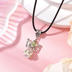 Бледно-Зеленый Ожерелья с подвесками из стеклянных бусин в виде ангела, ожерелья из черного вощеного хлопкового шнура для женщин, античное серебро, бледно-зеленый, 17.44 дюйм (44.3 см)