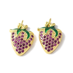 Настоящее золото 18K Латунные микро проложить кубического циркония подвески, с эмалью, клубника прелести, долговечный, без кадмия и без свинца, стойки покрытие, с целью перехода в кольце, реальный 18 k позолоченный, 17x13x4 мм, отверстие : 3.5 мм