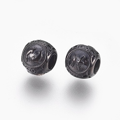 Черный Цвет Металла 316 европейские бусины из хирургической нержавеющей стали, бусины с большим отверстием, Рондель с созвездиями рыб, металлический черный , 10x9 мм, отверстие : 4 мм