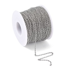 Stainless Steel Color 304 Stainless Steel Cable Chains, Soldered, with Spool, Oval, Stainless Steel Color, 2x1.5x0.4mm, about 164.04 Feet(50m)/roll