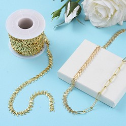Real 18K Gold Plated Brass Handmade Cobs Chains, Link Chains, with Spool, Long-Lasting Plated, Soldered, Leaf, Real 18K Gold Plated, 7x6.5x0.5mm, about 32.8 Feet(10m)/roll