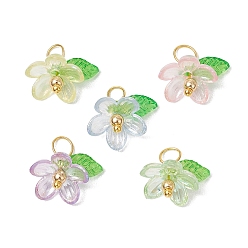 Золотой Подвески из пластика и акрила, с латунной фурнитурой , цветок, золотые, 12~13x12x15 мм, отверстие : 3.5 мм