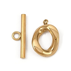 Настоящее золото 14K Овальные 304 застежки-тоггл из нержавеющей стали, реальный 14 k позолоченный, 6.5x22x2.5 мм, отверстие : 2.5 мм