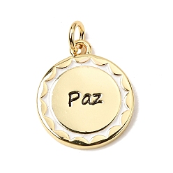 Настоящее золото 18K Латунь эмаль подвески, плоские круглые подвески со словом «Паз», долговечный, стойки покрытие, без свинца и без кадмия, реальный 18 k позолоченный, 18x15.5x2 мм, Перейти кольцо: 4.5x1 мм, внутренний диаметр: 2 мм