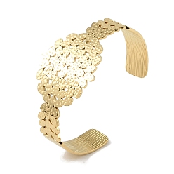 Real 18K Gold Plated 304 Stainless Steel Oval Leaf Open Cuff Bangles for Women, Real 18K Gold Plated, Inner Diameter: 2 inch(5cm), 33mm