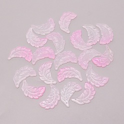 Pearl Pink Glass Pendants, Double Engraving, Leaf Charms, Pearl Pink, 25.5x17x3mm, Hole: 1mm