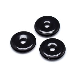 Black Natural Black Agate Donut/Pi Disc Pendants, Donut Width: 10mm, 25x4mm, Hole: 5mm