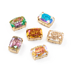 (52) Непрозрачная лаванда Шить на горный хрусталь, стекло горный хрусталь, с необработанными (без покрытия) латунными штырями, аксессуары для одежды, прямоугольные, разноцветные, 14x10x7.5 мм, отверстие : 1.2 мм