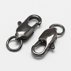 Черный Цвет Металла Карабин-лобстеры, латунные, без кадмия, без никеля и без свинца, металлический черный , 12x6x3 мм, отверстие : 3.8 мм
