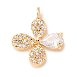 Golden Brass Rhinestone Pendants, Clover Charms, Golden, 16x13.5x3.5mm, Hole: 1.8mm
