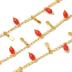 Красный Латунь бордюр цепи, со стеклом, стойки покрытие, долговечный, без свинца и без кадмия, со слезами на глазах, реальный 18 k позолоченный, пайки, с катушкой, красные, 3x2x0.5 мм и 9.5x3x2 мм и 8.5x3.5 мм