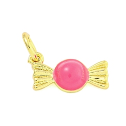 Ярко-Розовый Подвески из латуни с эмалью в стойку, с целью перехода в кольце, без кадмия и без свинца, долговечный, реальный 18 k позолоченный, конфетное очарование, ярко-розовый, 5.5x12x3 мм, отверстие : 3 мм