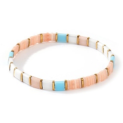 Легкий Лосось Стеклянные бусины эластичные браслеты для женщин, прямоугольные, светлый померанцевый, 6.30 дюйм (16 см) ~ 6.50 дюйм (16.5 см)