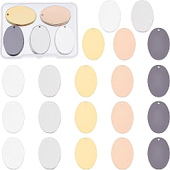 Gemischte Farbe 30Stk. 5 Farben Messing Anhänger, Hochglanzpolierte, gestanzte Rohling-Etiketten, ellipsenförmige, Gemischte Farbe, 27x18x1 mm, Bohrung: 1 mm