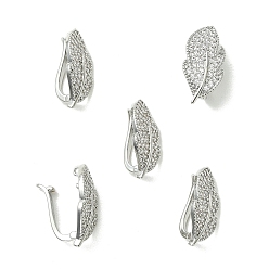 Real Platinum Plated SHEGRACE Bras Micro Pave Clear Cubic Zirconia Snap Clasps, Leaf Charms, Cadmium Free &  Lead Free & Nickel Free, Real Platinum Plated, 24x11x9mm, Hole: 1.4mm