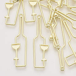Light Gold Rack Plating Alloy Open Back Bezel Big Pendants, For DIY UV Resin, Epoxy Resin, Pressed Flower Jewelry, Bottle, Light Gold, 55.5x15x2mm, Hole: 1.6mm