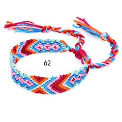 Cornflower Blue Cotton Braided Rhombus Pattern Cord Bracelet, Ethnic Tribal Adjustable Brazilian Bracelet for Women, Cornflower Blue, 5-7/8~14-1/8 inch(15~36cm)