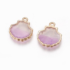 Фиолетовый Подвески из эмали и сплава, оболочка, золотой свет, фиолетовые, 18x15.5x2 мм, отверстие : 1.4 мм