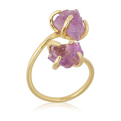 Аметист 1 шт. необработанные натуральные самородки драгоценных камней, бусины, кольца-манжеты из сплава, золотые, внутренний диаметр: 19~21 мм