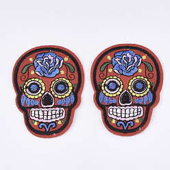 Colorful Computerized Embroidery Cloth Iron on/Sew on Patches, Appliques, Costume Accessories, Sugar Skull, For Mexico Holiday Day of the Dead, Colorful, 73x54x1.5mm