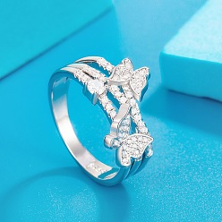 Платина Латунные микро проложить пальцев кольца кубического циркония, бабочка, платина, размер США 8 (18.1 мм)