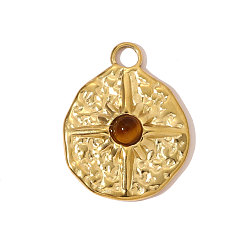 Тигровый глаз 304 подвески из натурального тигрового глаза из нержавеющей стали, солнечные чары, ионное покрытие (ip), реальный 18 k позолоченный, 23x18 мм