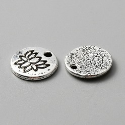 Antique Silver Tibetan Style Alloy Pendants, Flat Round with Lotus Charms, Antique Silver, 12x1.5mm, Hole: 1.5mm