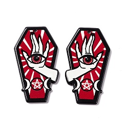 Eye Печатные акриловые подвески, для Хэллоуина, гроб с оберегом на руку вампира, рисунок глаз, 43x23.5x2.5 мм, отверстие : 2 мм