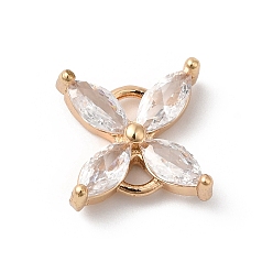 Золотой Подвески из латуни и прозрачного стекла, без никеля , цветок ссылки, золотые, 11x11x3 мм, отверстие : 1.4 мм