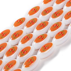 Оранжевый Печать стеклянных овальных бусин для изготовления ожерелья и браслетов, цветок, оранжевые, 19x10x8 мм, отверстие : 1.5 мм, около 16 шт / нитка, 12.05'' (30.6 см)