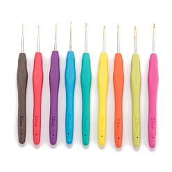 Gemischte Farbe Eisenhäkelnadeln, mit trp griff, Gemischte Farbe, 135x12x9 mm, Stift: 0.5 mm / 0.8 mm / 1 mm / 1.25 mm / 1.5 mm / 1.75 mm / 2 mm / 2.25 mm / 2.5 mm, 9 Stück / Satz
