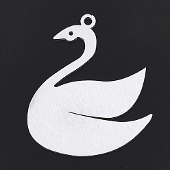 Серебро Алюминиевые большие подвески, Лазерная резка больших подвесок, лебедь, серебряный цвет гальваническим, 55x47x1 мм, отверстие : 3 мм