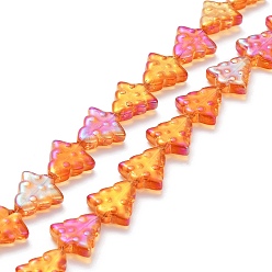 Темно-Оранжевый Прозрачные гальванические стеклянные бусины, с покрытием цвета радуги, Рождественские елки, темно-оранжевый, 15.5~16x14.5~15x4.5~5 мм, отверстие : 1 мм, около 40 шт / нитка, 25.20~ 25.59 (64~65 см)