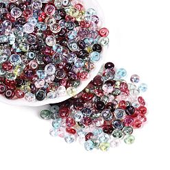 Couleur Mélangete Perles de rocaille en verre de couleurs transparentes, rondelle, cuisson des peintures, couleur mixte, 6x3mm, Trou: 1.2~1.6mm, environ 2500 pcs / livre