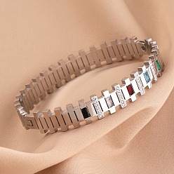 Платина 304 из нержавеющей стали браслеты горный хрусталь для женщин, прямоугольные, платина, внутренний диаметр: 2-3/8 дюйм (5.9 см)