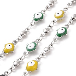 Разноцветный Эмалированная рука хамса с цепями от сглаза, с 304 фурнитурой из нержавеющей стали, цвет нержавеющей стали, несварные, с катушкой, красочный, 11.5x5.5x3 мм, 8x3x2 мм