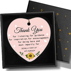 Цветок Подвесные украшения из печатного фарфора, с веревкой и коробкой, сердце, цветок, 72x76x3 мм